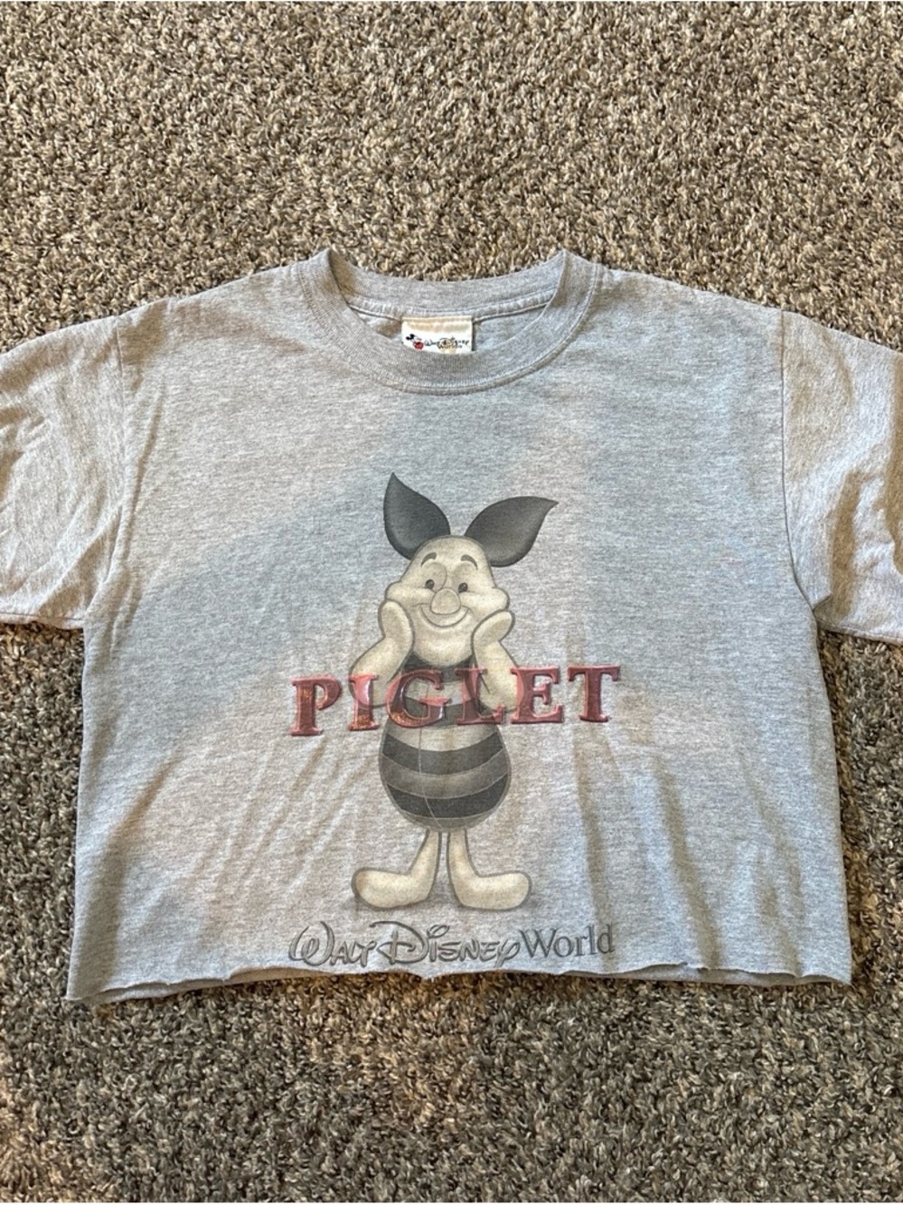 Disney Gray Piglet Crop Top with Red Logo